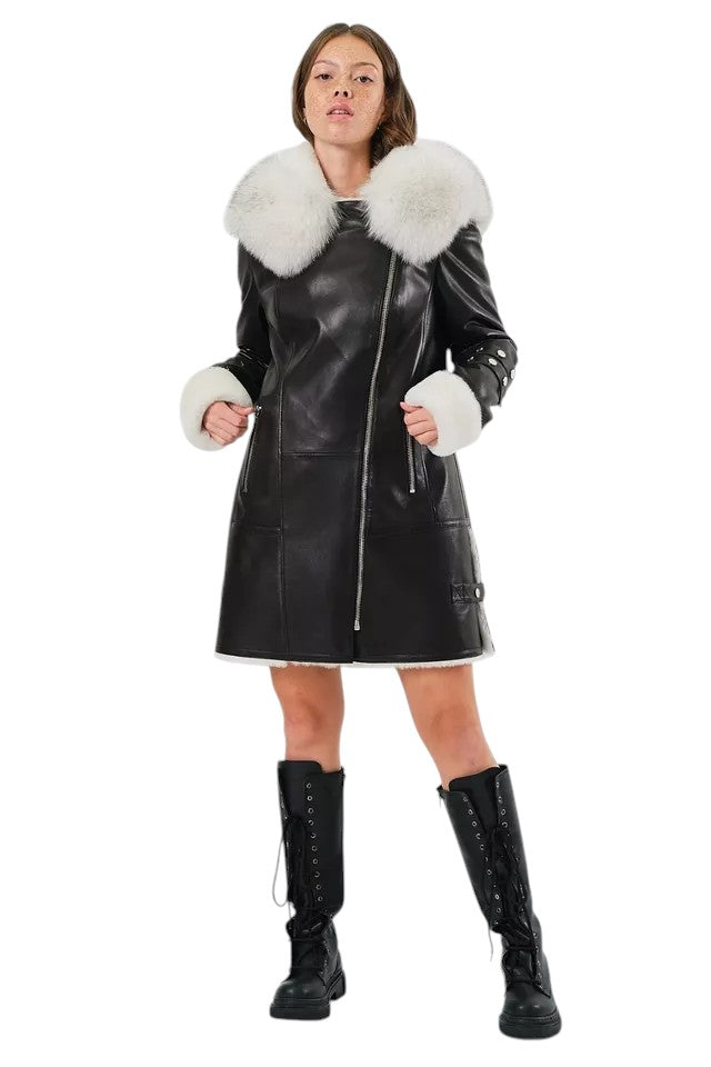 Arctic Envy – Women’s Luxury Shearling Leather Coat with Faux Fur Collar Luxequir Vogue