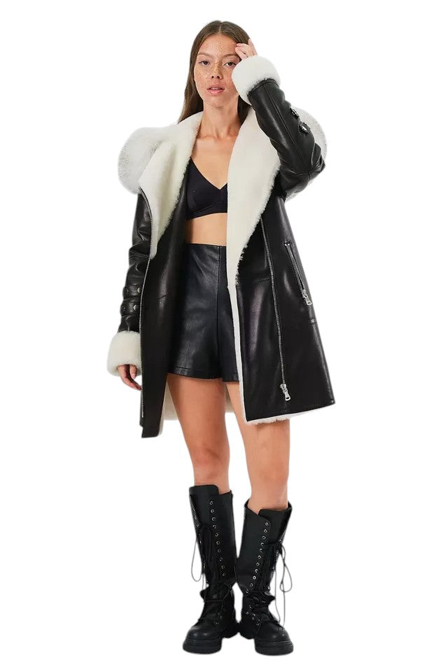 Arctic Envy – Women’s Luxury Shearling Leather Coat with Faux Fur Collar Luxequir Vogue