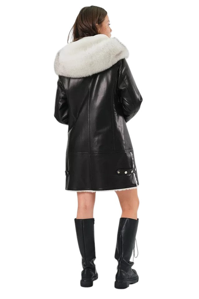 Arctic Envy – Women’s Luxury Shearling Leather Coat with Faux Fur Collar Luxequir Vogue
