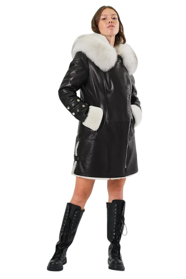Arctic Envy – Women’s Luxury Shearling Leather Coat with Faux Fur Collar Luxequir Vogue
