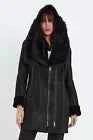Arctic Noir – Women’s Black Shearling Coat with Toscana Fur Hood