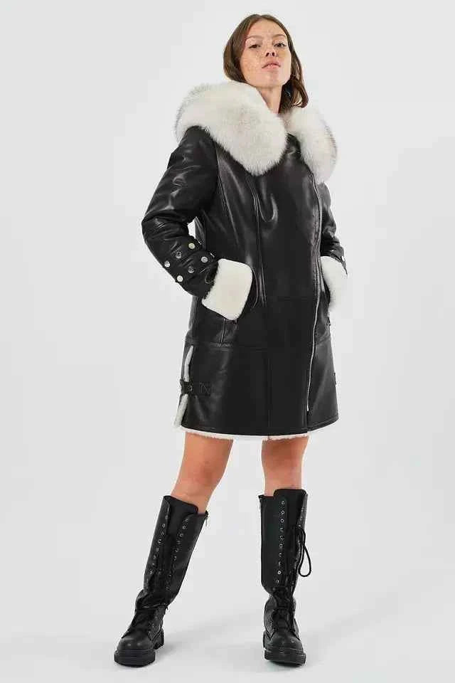 Arctic Rebel – Women’s Luxe Shearling Coat with Fox Fur Hood