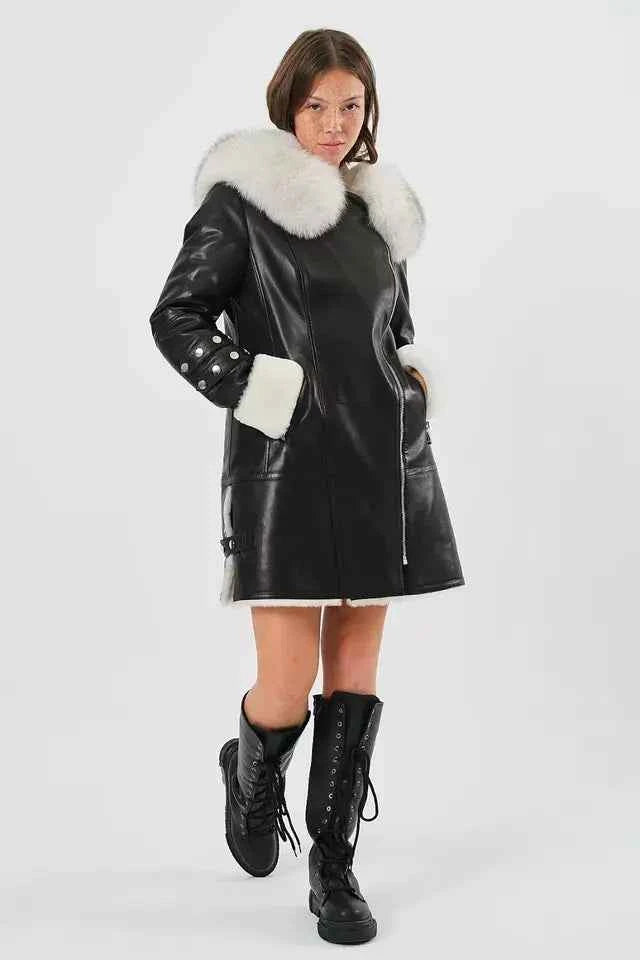 Arctic Rebel – Women’s Luxe Shearling Coat with Fox Fur Hood