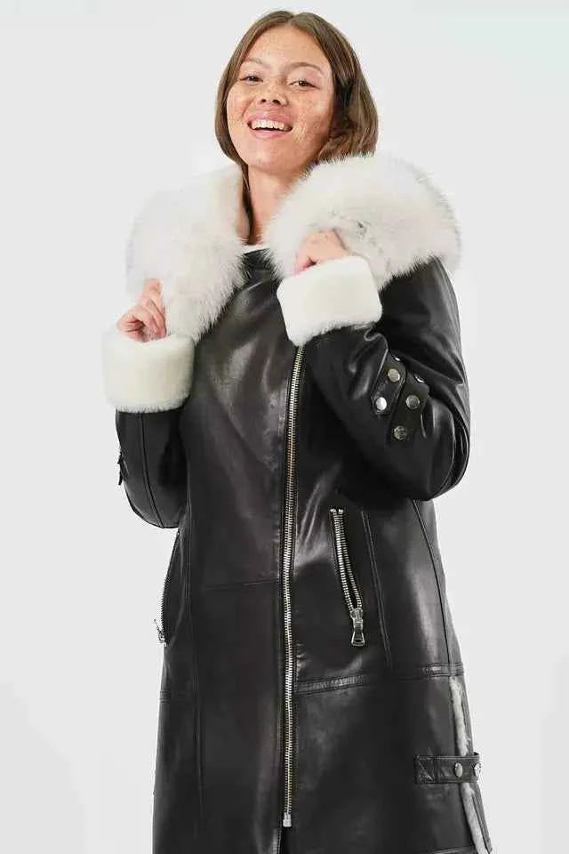 Arctic Rebel – Women’s Luxe Shearling Coat with Fox Fur Hood