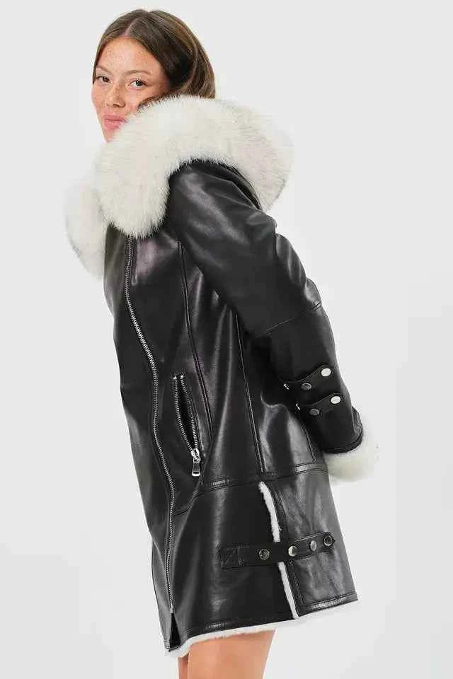 Arctic Rebel – Women’s Luxe Shearling Coat with Fox Fur Hood