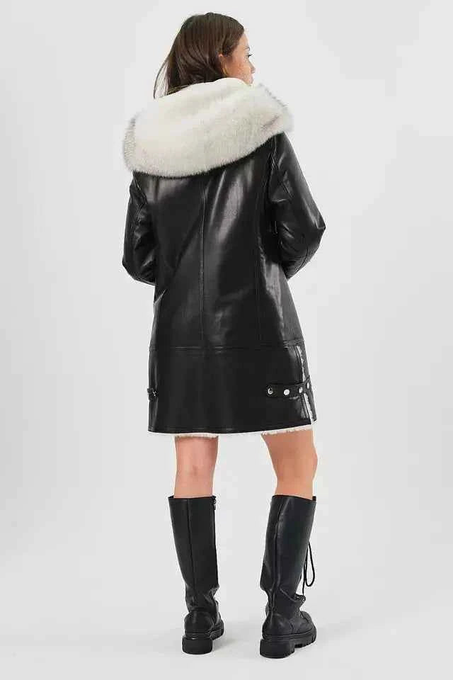 Arctic Rebel – Women’s Luxe Shearling Coat with Fox Fur Hood