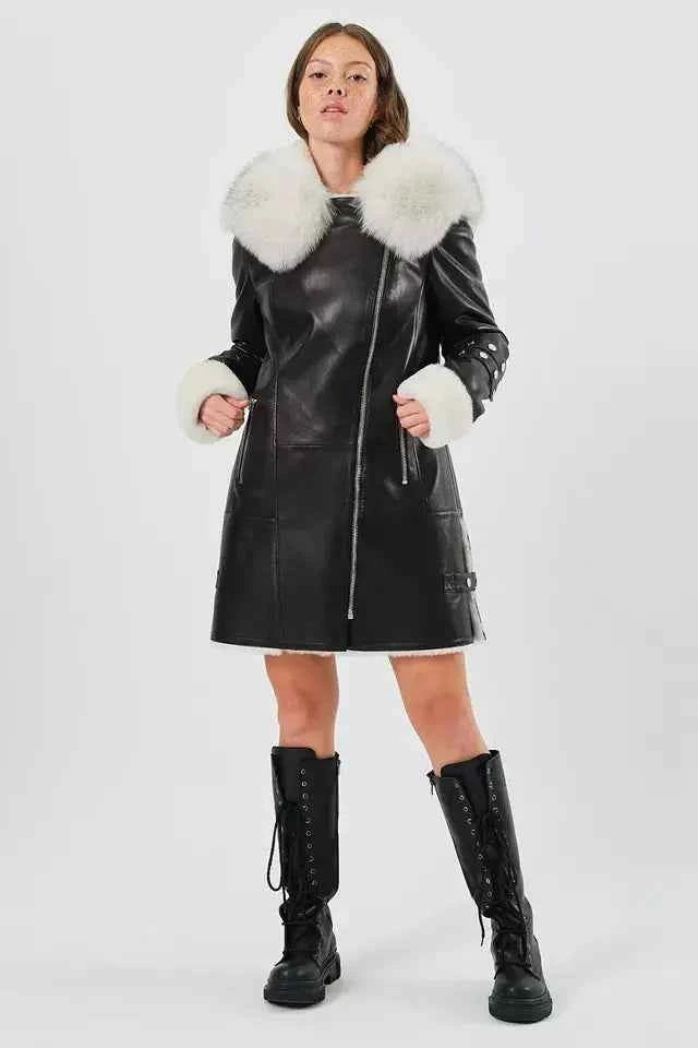 Arctic Rebel – Women’s Luxe Shearling Coat with Fox Fur Hood