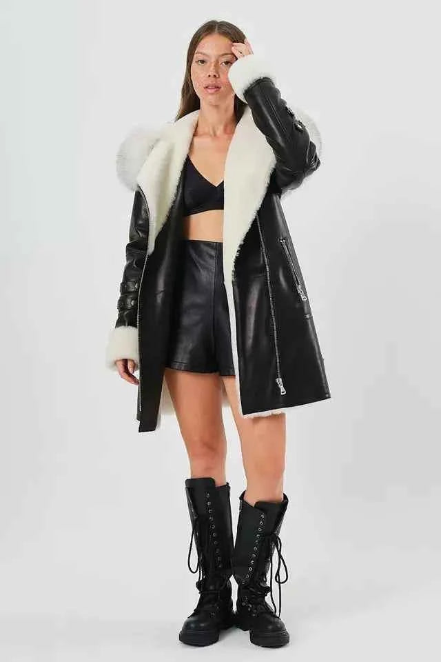 Arctic Rebel – Women’s Luxe Shearling Coat with Fox Fur Hood