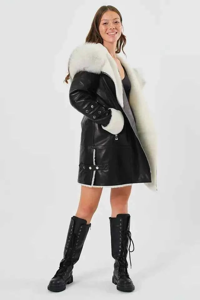 Arctic Rebel – Women’s Luxe Shearling Coat with Fox Fur Hood