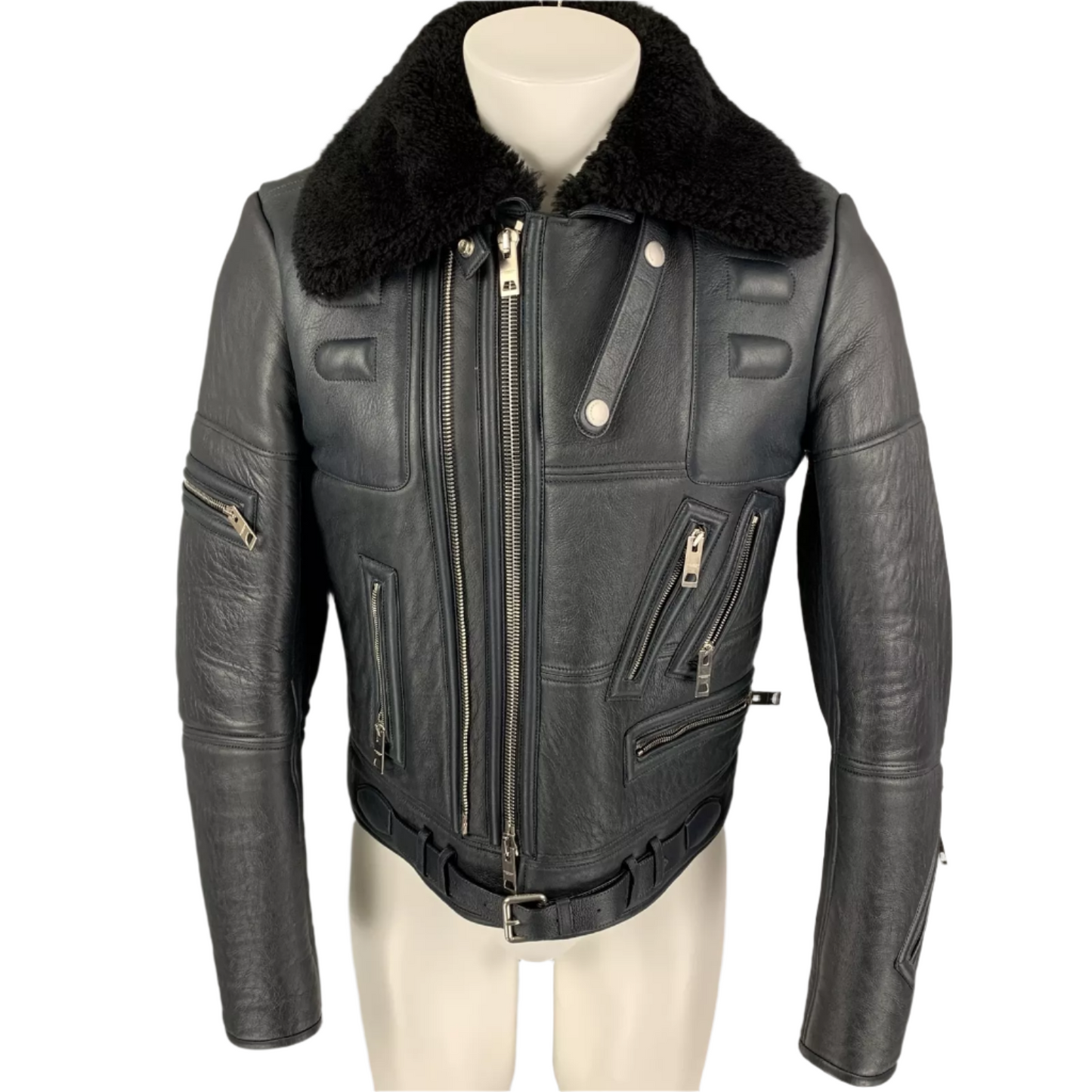 Arctic Reign – Men’s Deep Black Multi-Zip Shearling Collar Biker Jacket Luxequir Vogue
