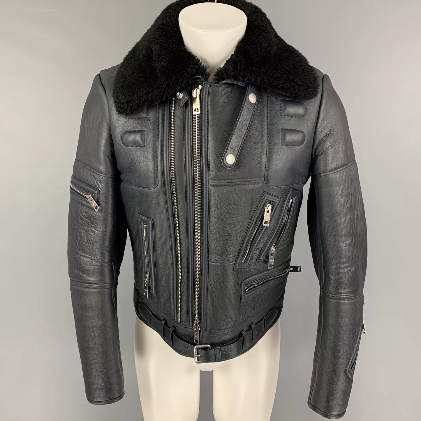 Arctic Reign – Men’s Deep Black Multi-Zip Shearling Collar Biker Jacket Luxequir Vogue