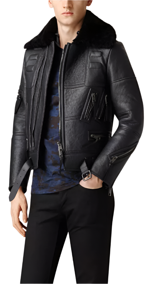 Arctic Reign – Men’s Deep Black Multi-Zip Shearling Collar Biker Jacket Luxequir Vogue