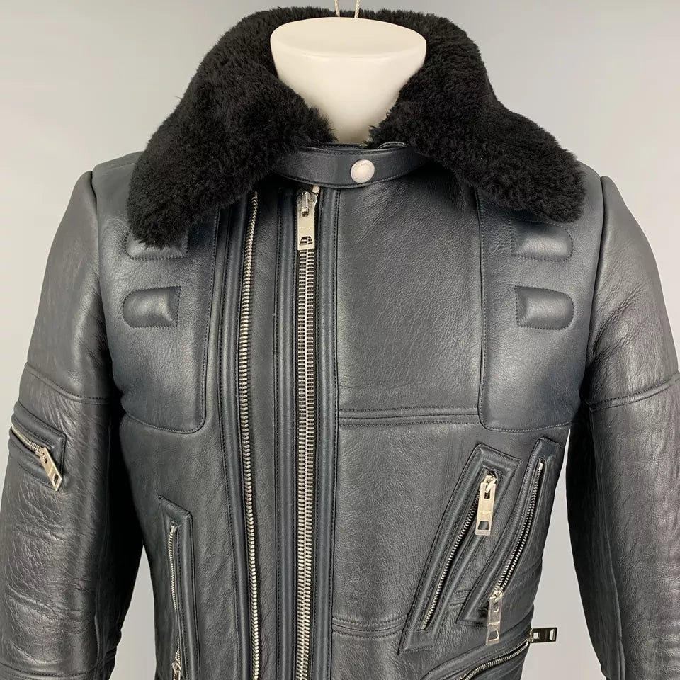 Arctic Reign – Men’s Deep Black Multi-Zip Shearling Collar Biker Jacket Luxequir Vogue