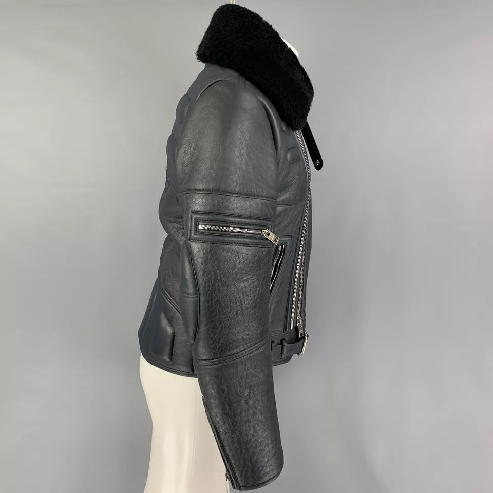 Arctic Reign – Men’s Deep Black Multi-Zip Shearling Collar Biker Jacket Luxequir Vogue