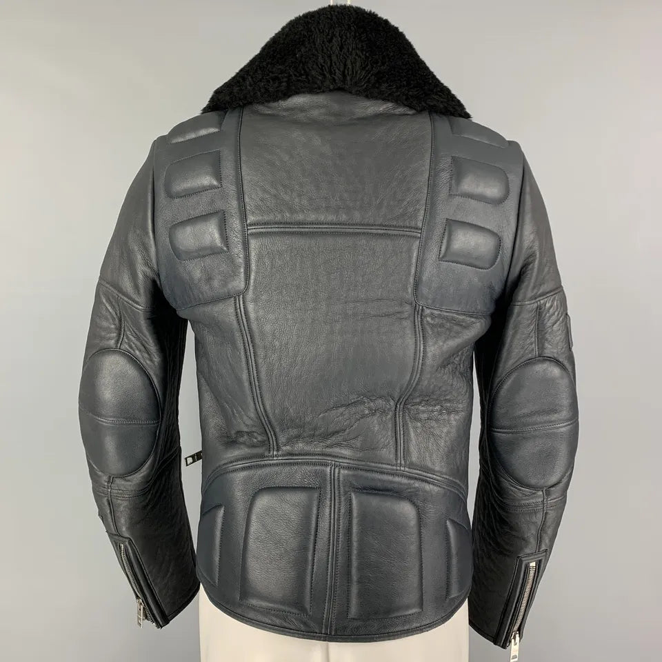 Arctic Reign – Men’s Deep Black Multi-Zip Shearling Collar Biker Jacket Luxequir Vogue