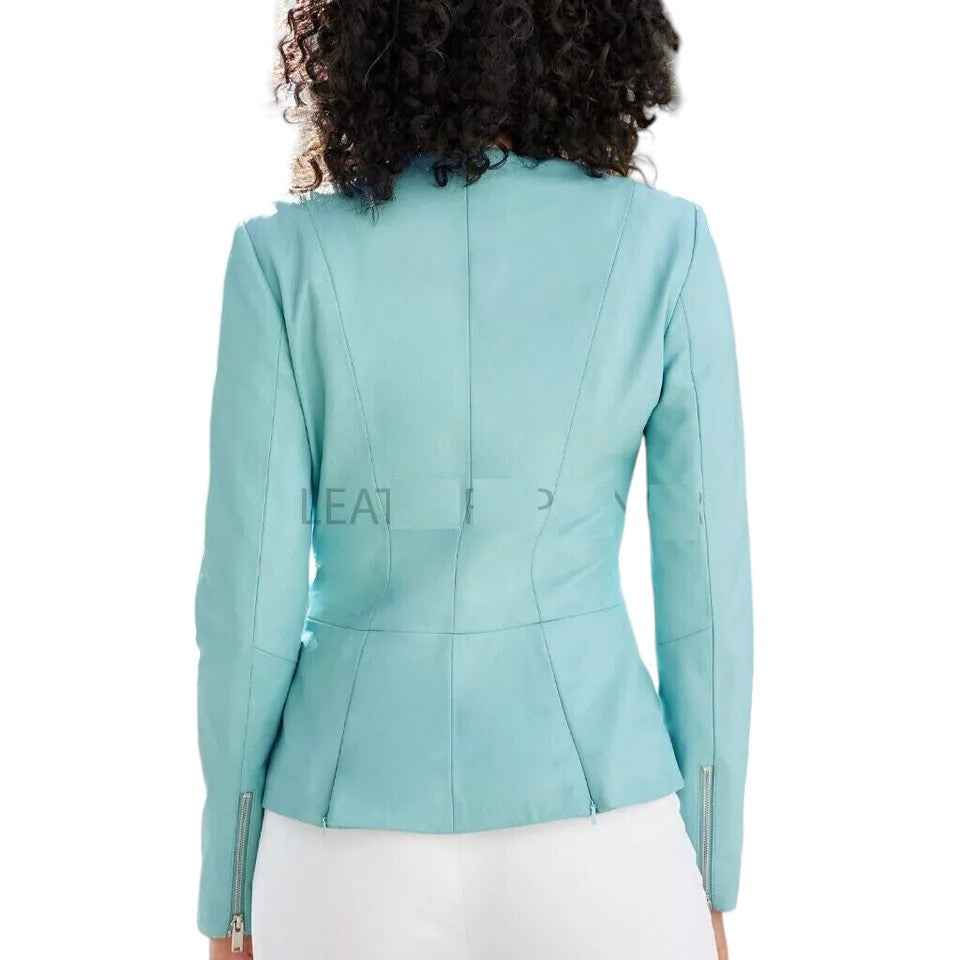 Azure Grace – Women’s Tailored Turquoise Leather Jacket