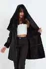 Arctic Noir – Women’s Black Shearling Coat with Toscana Fur Hood