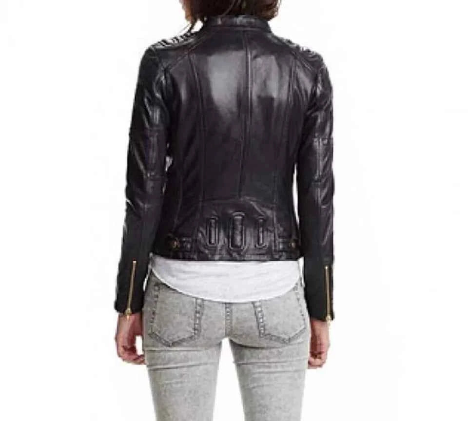 Black Women's Slim Fit Biker Style Real Leather Jacket