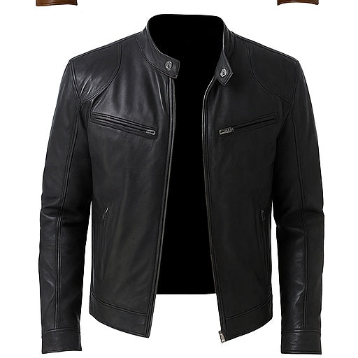Café Forge – Men’s Brown Cowhide Leather Racer Jacket Luxequir Vogue