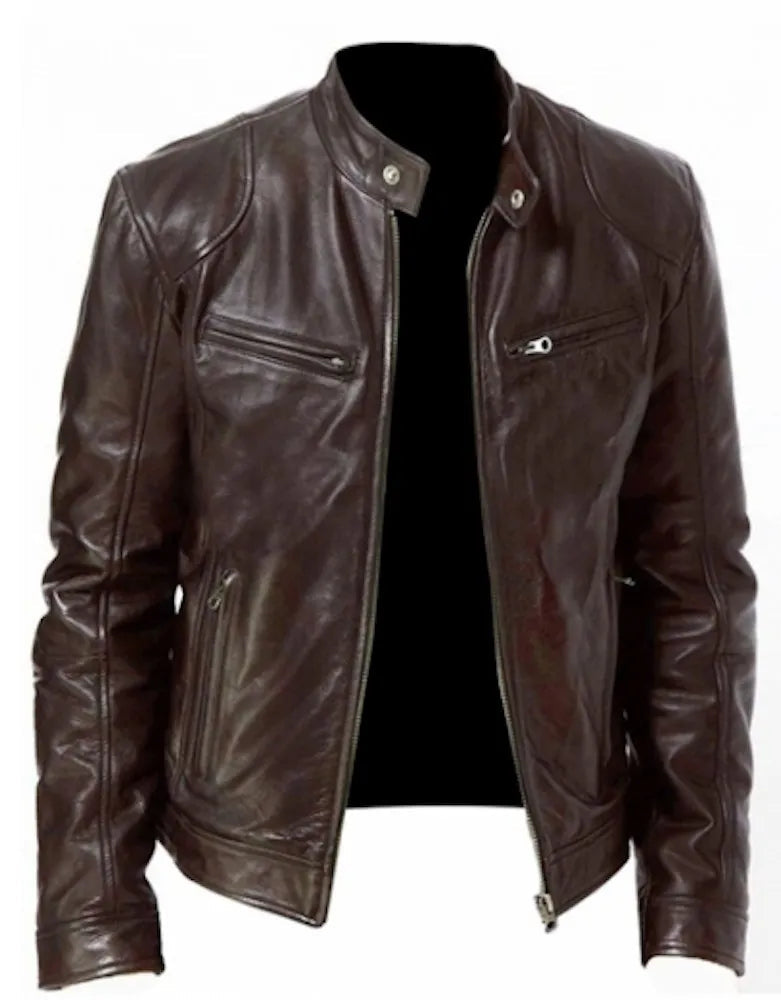 Café Forge – Men’s Brown Cowhide Leather Racer Jacket Luxequir Vogue