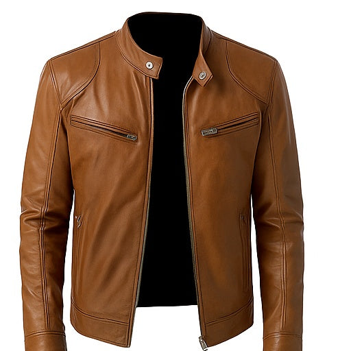 Café Forge – Men’s Brown Cowhide Leather Racer Jacket Luxequir Vogue