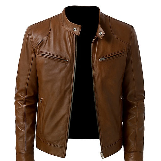 Café Forge – Men’s Brown Cowhide Leather Racer Jacket Luxequir Vogue