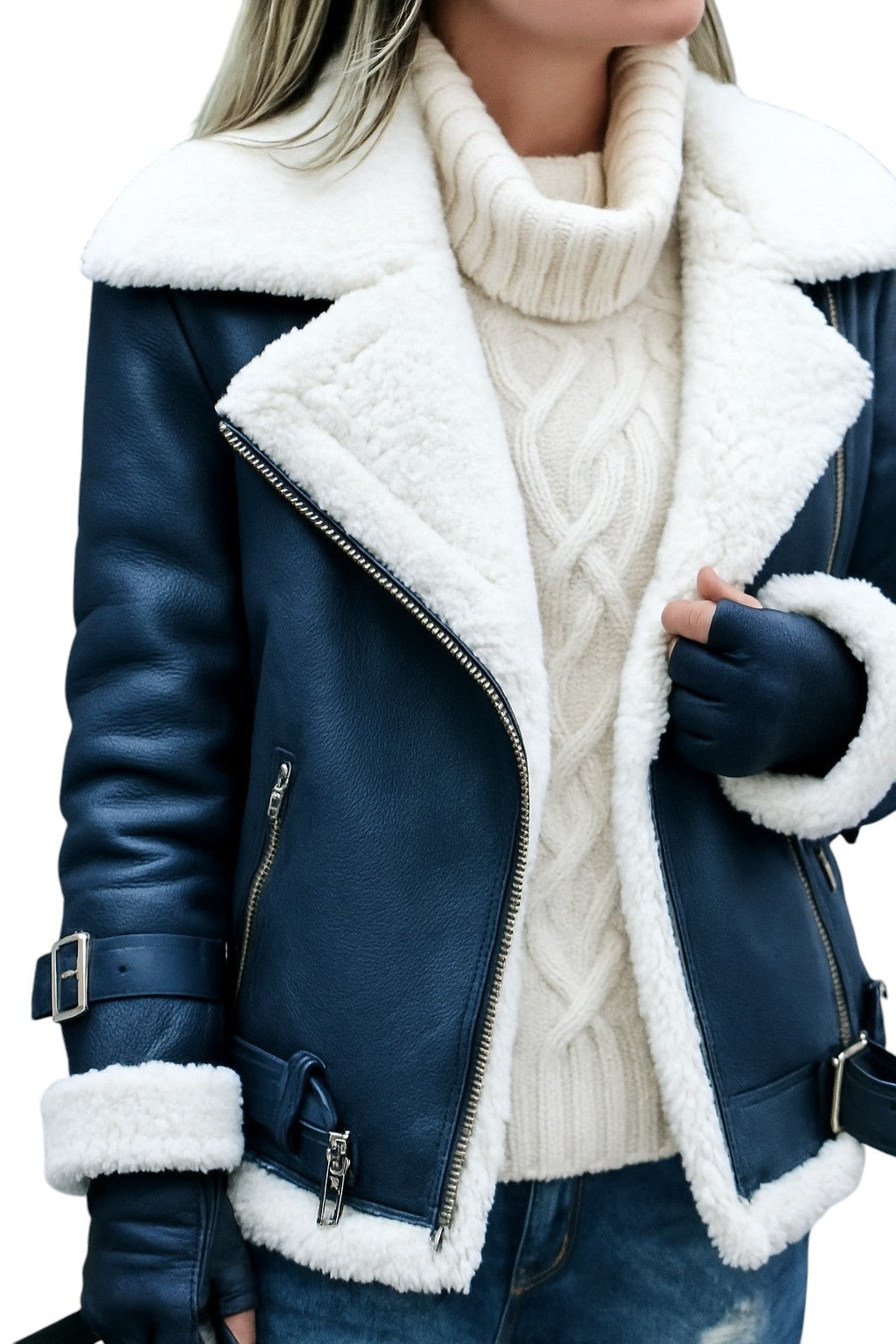 Snowbound Rebel – Women's Black Sheepskin Jacket with White Shearling Luxequir Vogue