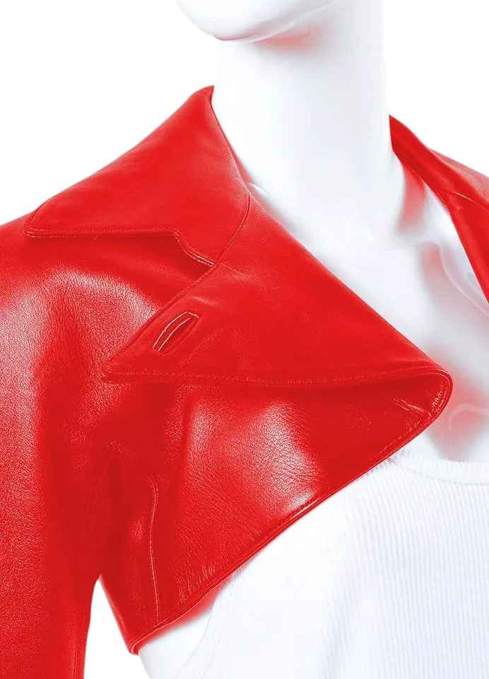 Crimson Edge – Women’s Cropped Leather Bolero Shrug Jacket