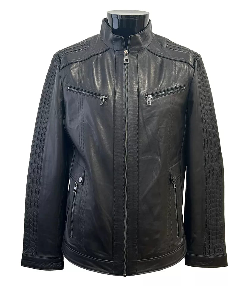 Crimson Grid – Men’s Maroon Textured Biker Leather Jacket Luxequir Vogue