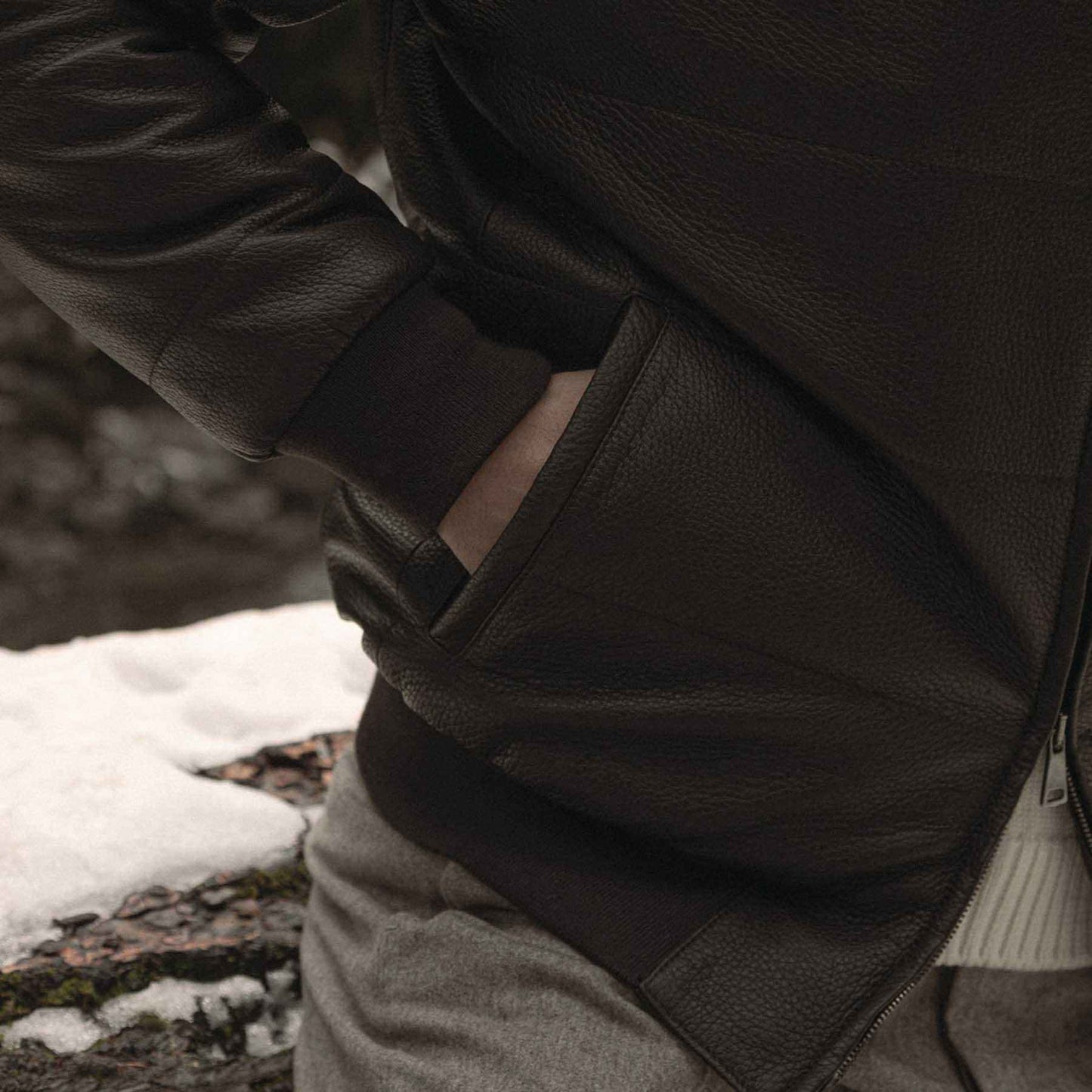 Deerskin Nomad – Men’s Dark Brown Sport Blouson Jacket with Detachable Hood