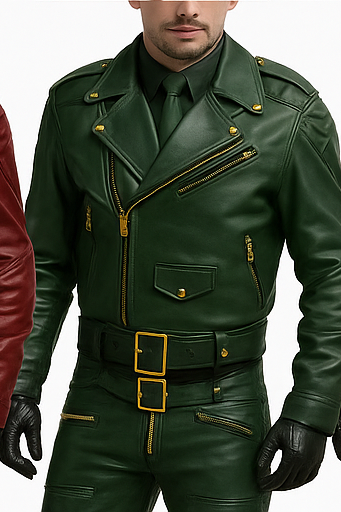 Dominion Rider – Men’s Full Cowhide Leather Biker Suit with Gold Accents Luxequir Vogue