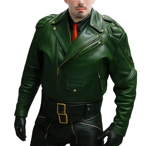Dominion Rider – Men’s Full Cowhide Leather Biker Suit with Gold Accents Luxequir Vogue
