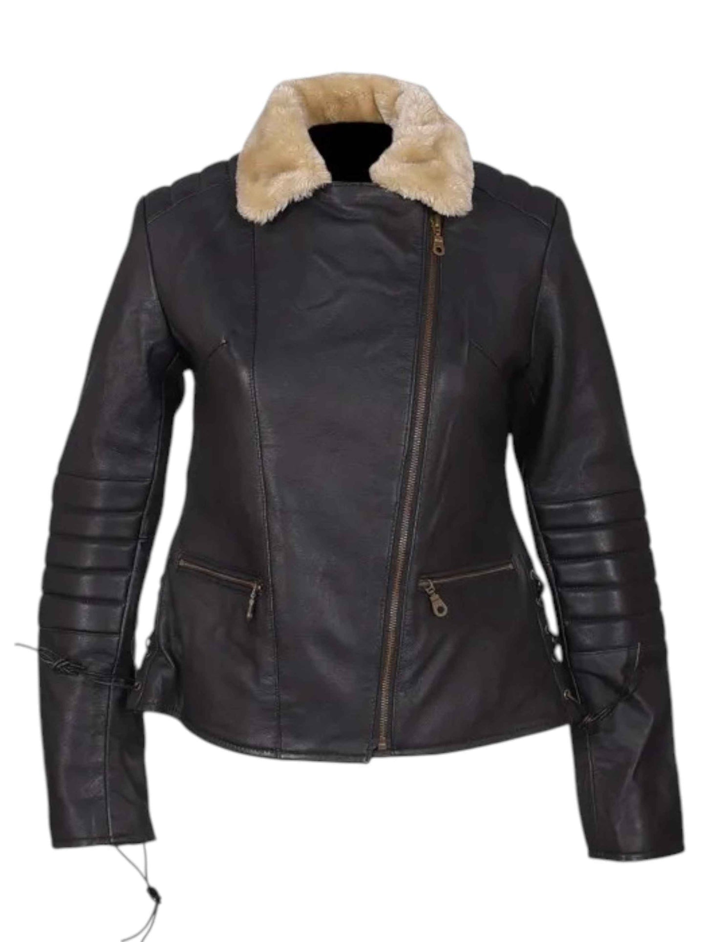 Fur Valor – Women’s Dark Brown Leather Jacket with Fox Fur Collar