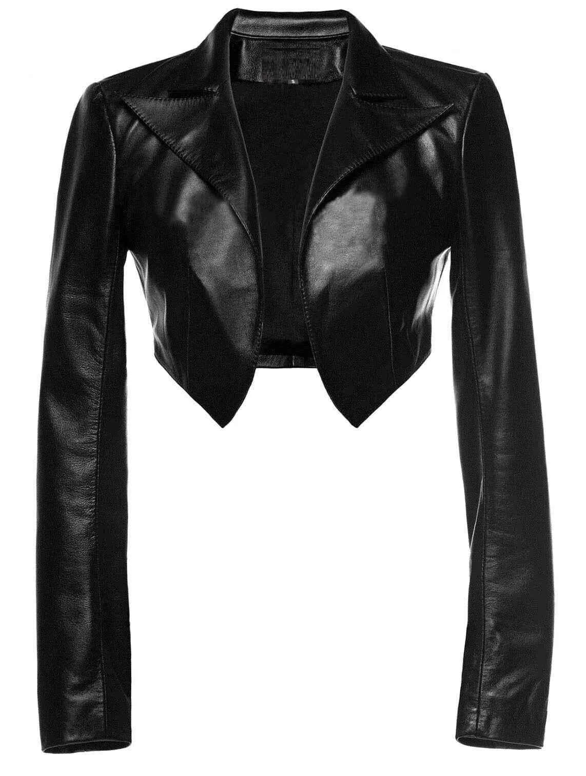 Genuine Lambskin Leather Crop Motor Bolero Shrug Jacket Slim Fit Black Jacket