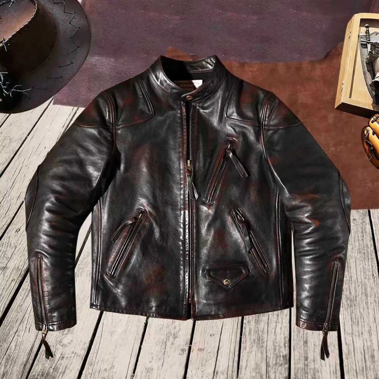 Iron Ember – Men’s Vintage Crunch Cowhide Leather Biker Jacket Luxequir Vogue