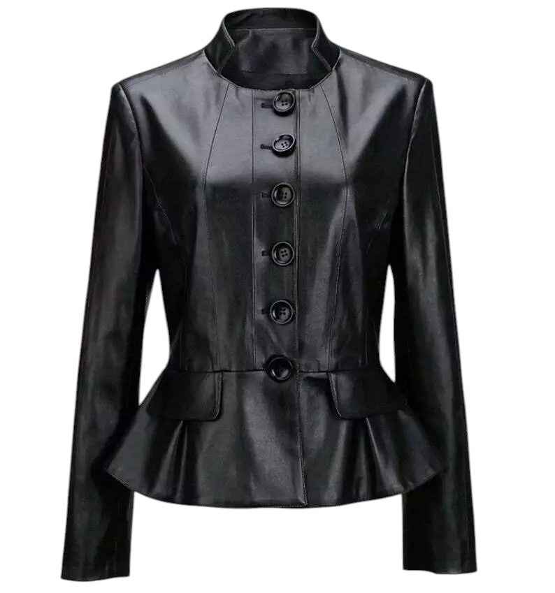 Jet Belle – Women’s Peplum Leather Biker Jacket