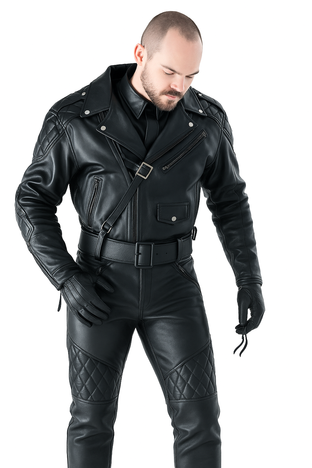 KnightMark – Men’s Armored Quilted Leather Biker Suit Luxequir Vogue