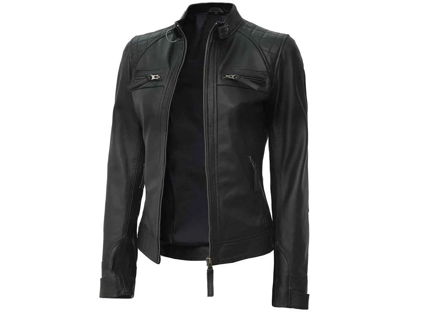 Ladies Women's Black Slim Fit Biker Lambskin Leather Designer Soft Leather Jacket