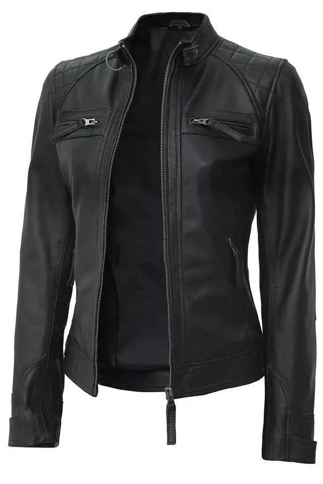 Ladies Women's Black Slim Fit Biker Lambskin Leather Designer Soft Leather Jacket