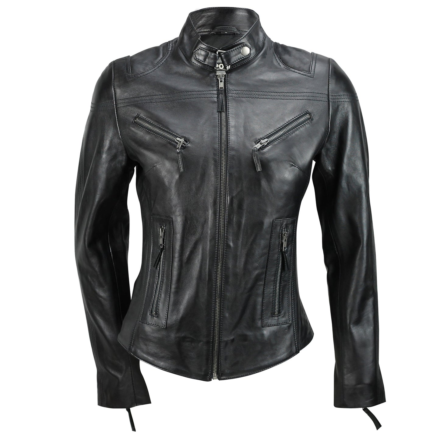 Ladies Women's Genuine Real Leather Vintage Slim Fit Biker Jacket Luxequir Vogue