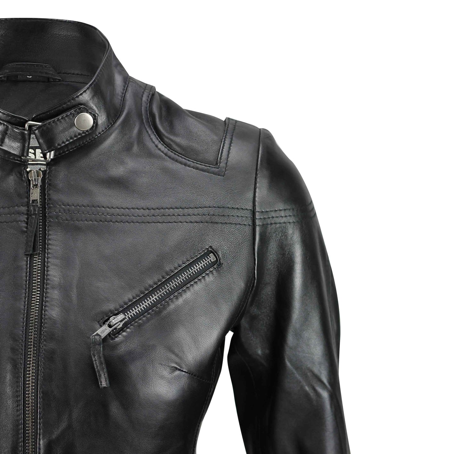 Ladies Women's Genuine Real Leather Vintage Slim Fit Biker Jacket