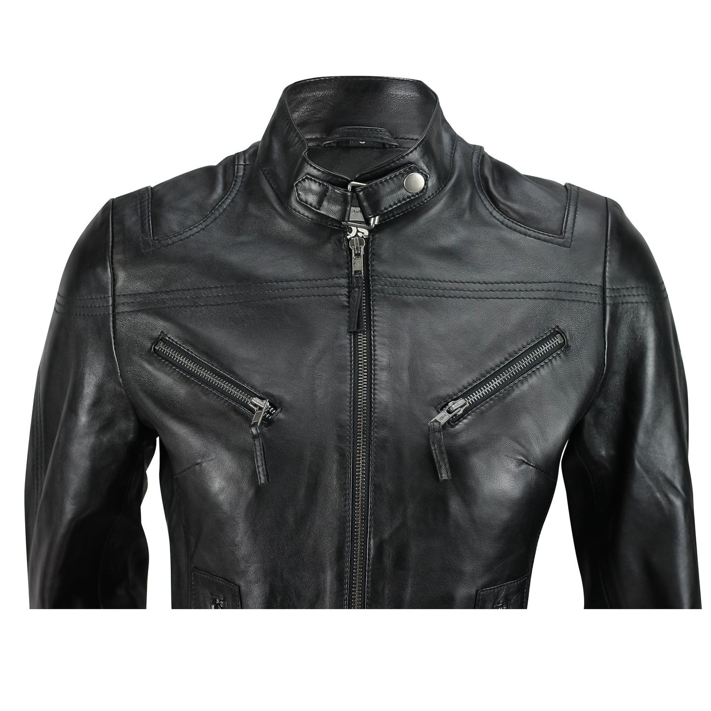 Ladies Women's Genuine Real Leather Vintage Slim Fit Biker Jacket Luxequir Vogue