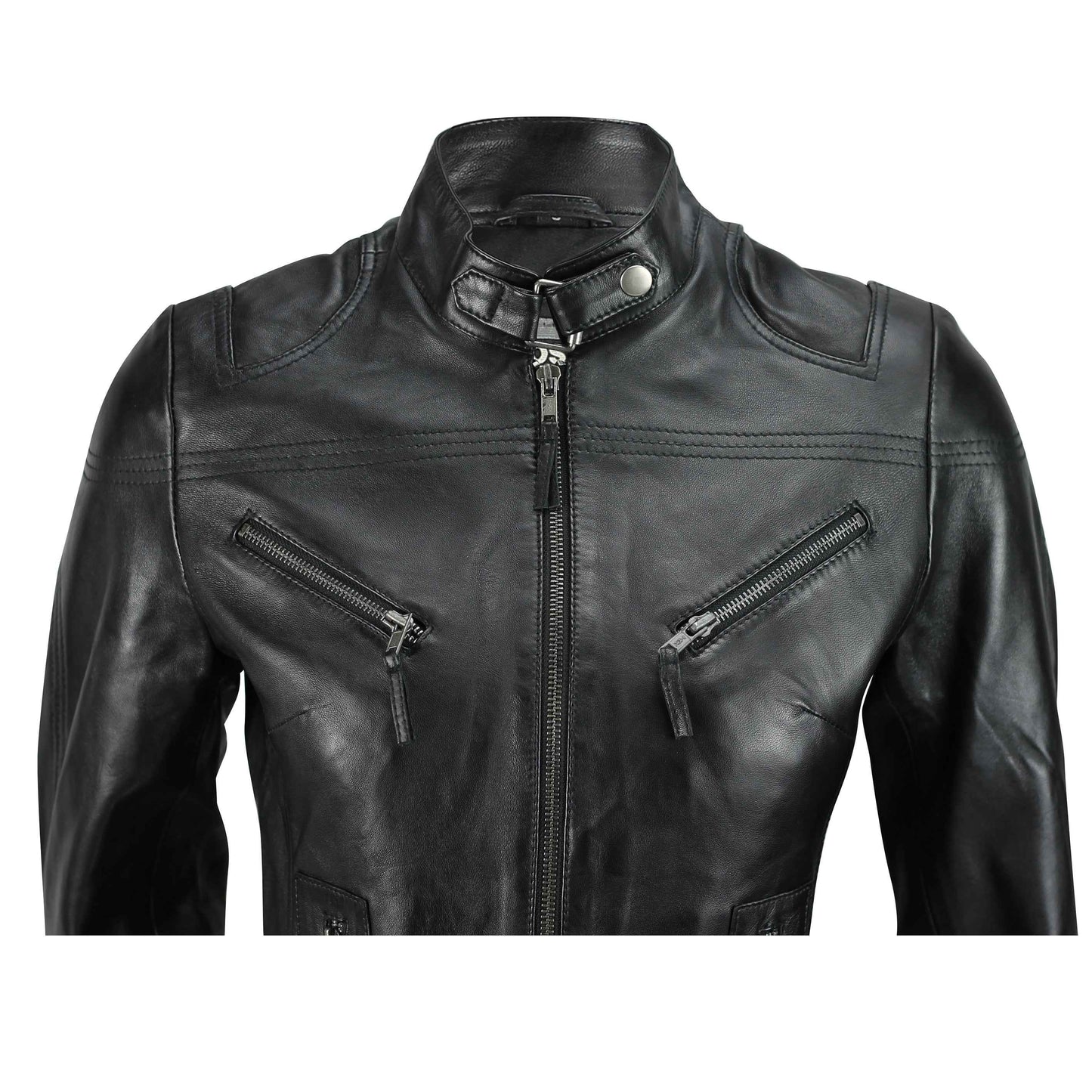 Ladies Women's Genuine Real Leather Vintage Slim Fit Biker Jacket
