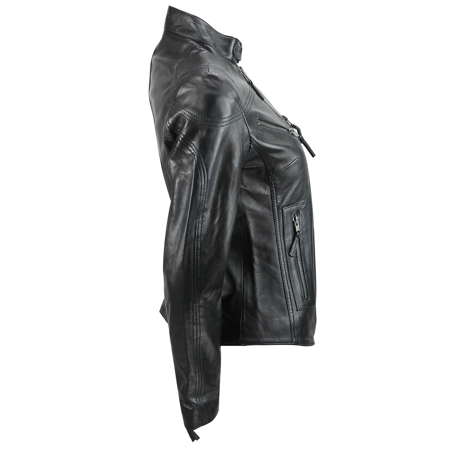 Ladies Women's Genuine Real Leather Vintage Slim Fit Biker Jacket Luxequir Vogue