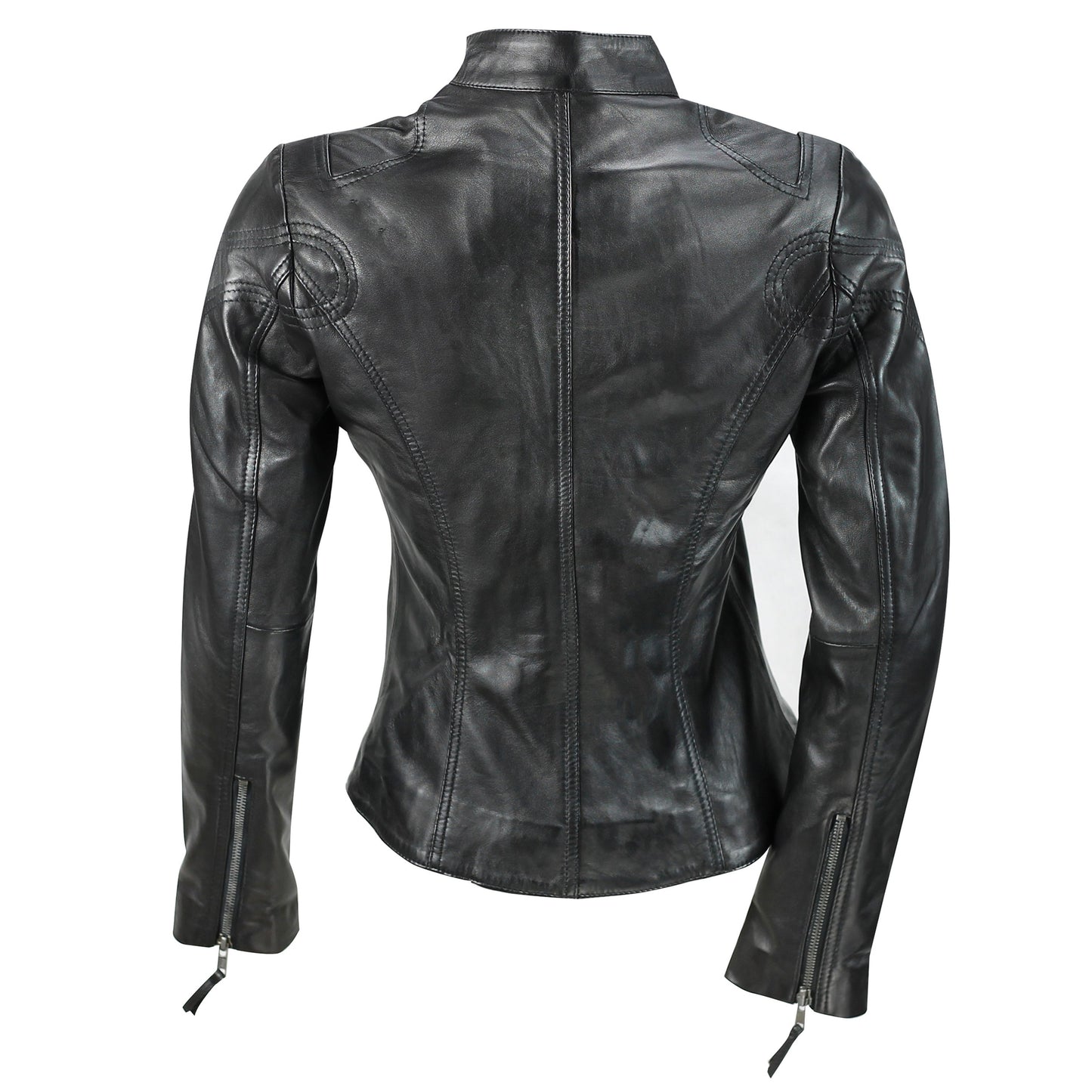 Ladies Women's Genuine Real Leather Vintage Slim Fit Biker Jacket Luxequir Vogue