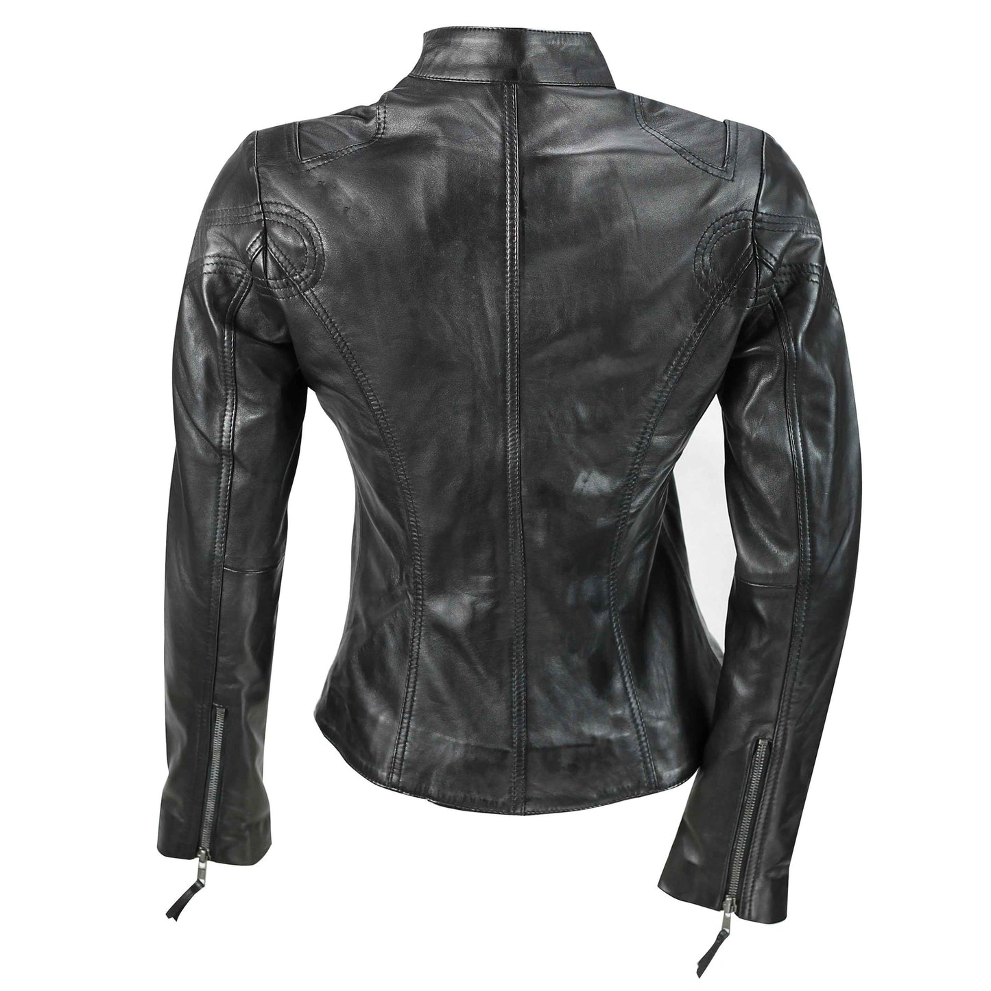 Ladies Women's Genuine Real Leather Vintage Slim Fit Biker Jacket
