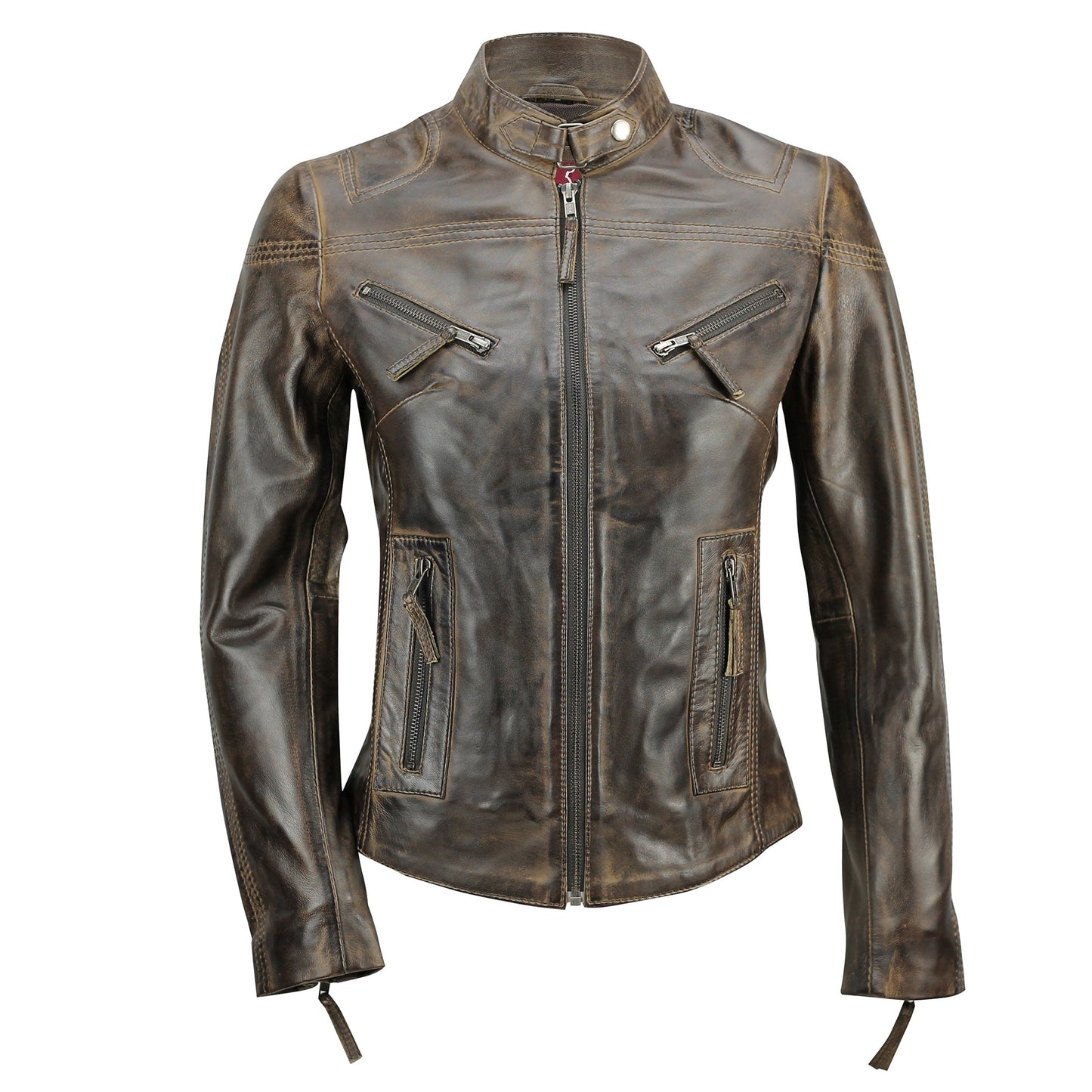 Ladies Leather Biker Jacket - Genuine Real Leather Vintage Slim Fit Luxequir Vogue