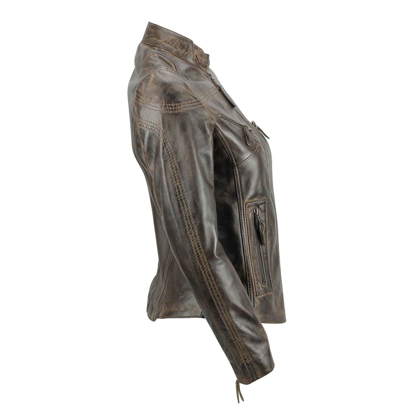Ladies Women's Genuine Real Leather Vintage Slim Fit Biker Jacket