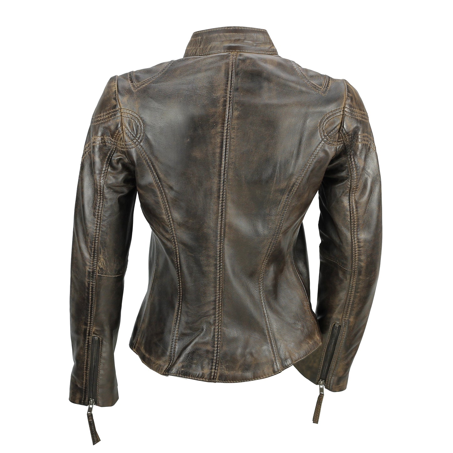 Ladies Women's Genuine Real Leather Vintage Slim Fit Biker Jacket Luxequir Vogue