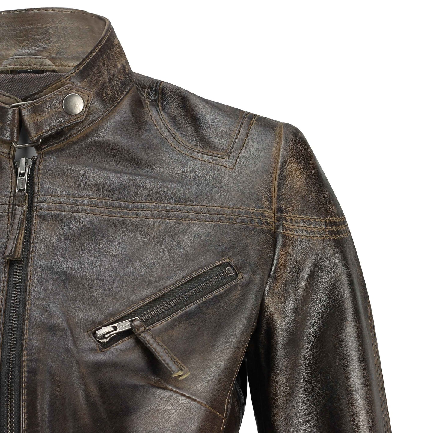 Ladies Women's Genuine Real Leather Vintage Slim Fit Biker Jacket